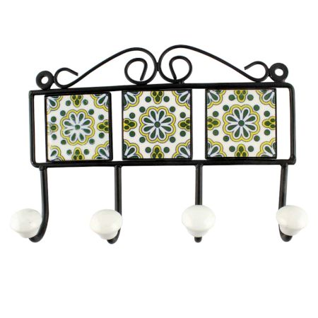 Forest Green Wheel Flower Ceramic Tile Hook